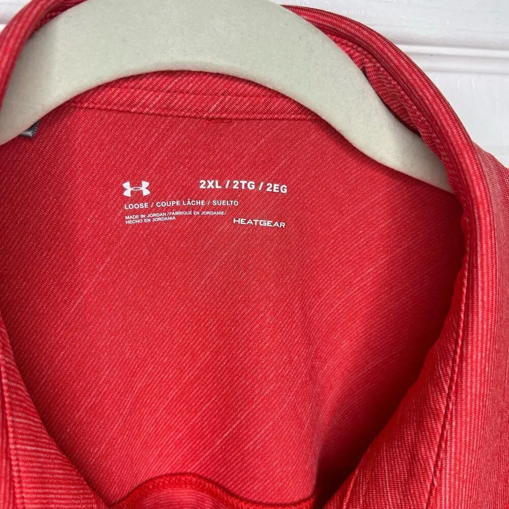 Under Armour Soft Red Heat Gear Size 2XL Golf Shirt